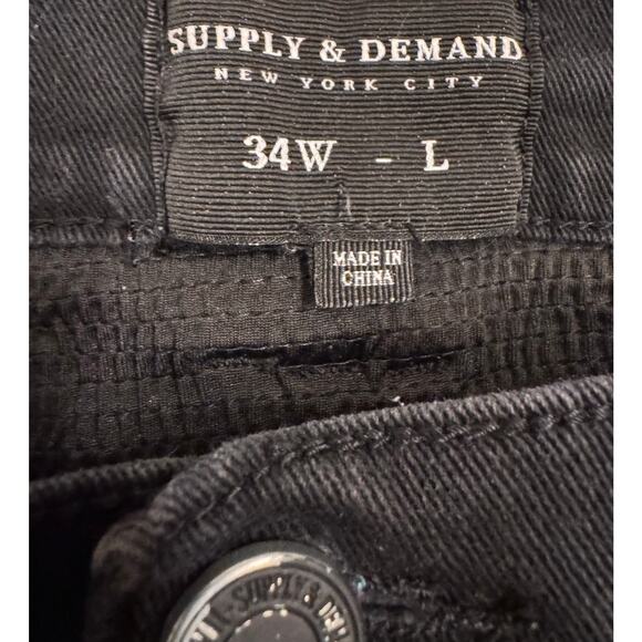 Supply & Demand Men's Black/White/Red Distressed Skinny Jeans Size 34x33 - Picture 3 of 5